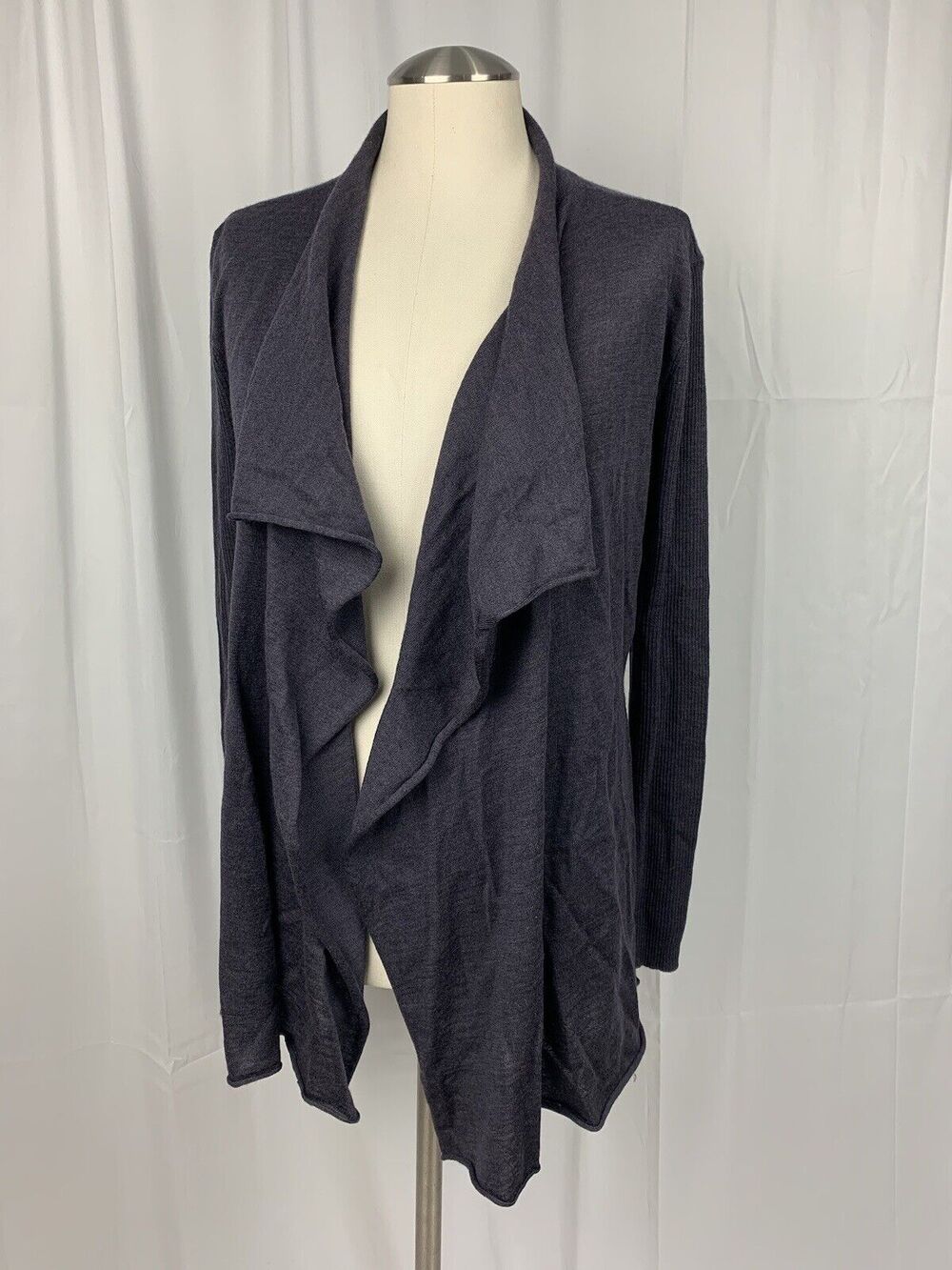 Eileen Fisher Charcoal Gray Waterfall Cardigan Sweater Merino Wool SZ XS READ!